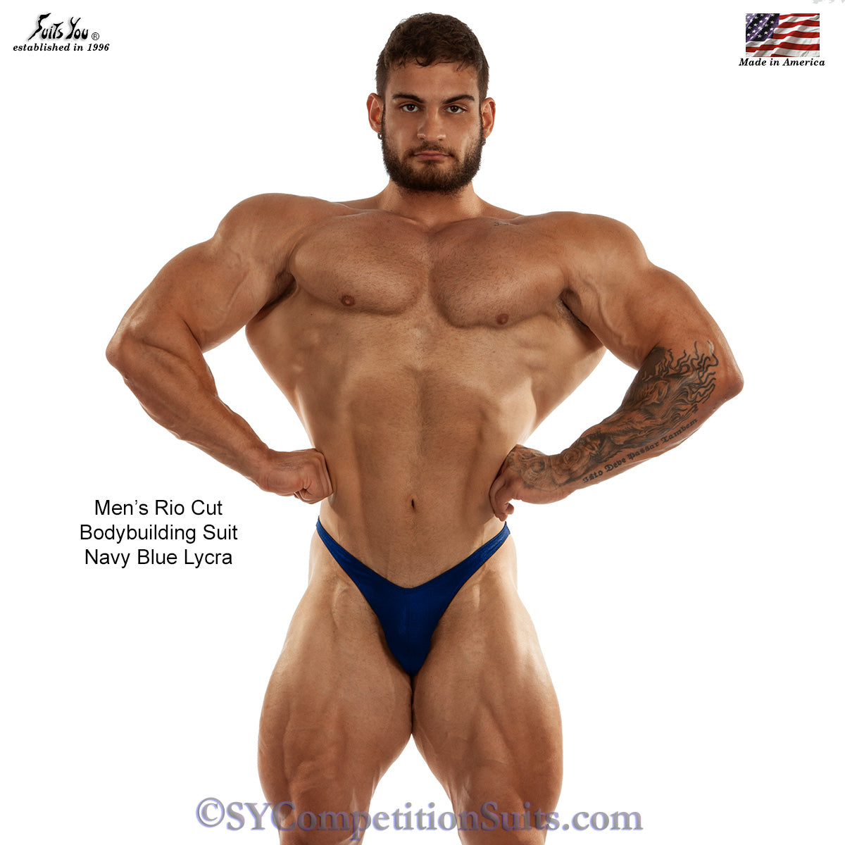 Navy blue matte lycra bodybuilding trunks, Rio cut for NPC and IFBB open bodybuilding and 212 competition