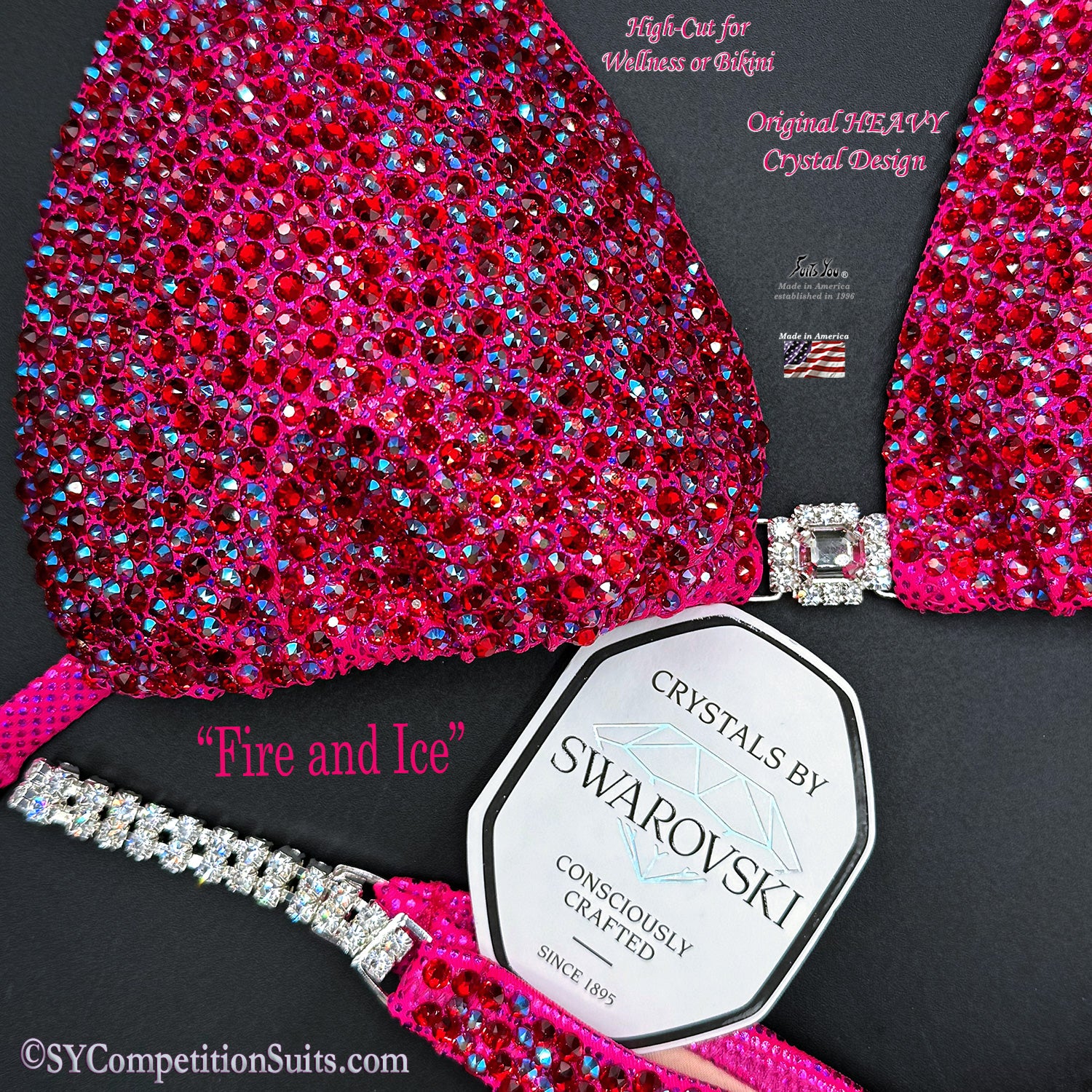 Fire and ice colored fire and ice crystal competition suit for npc ifbb