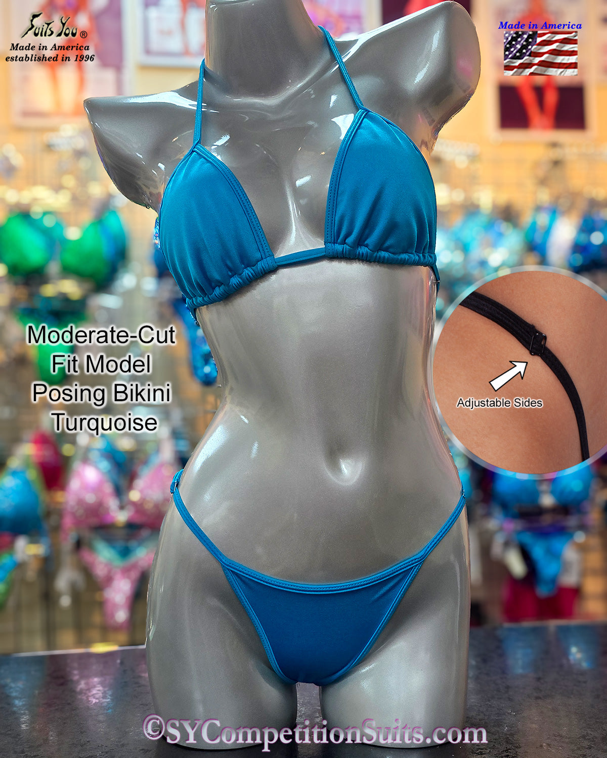 Turquoise solid Lycra Fit Model practice bikini moderate cut