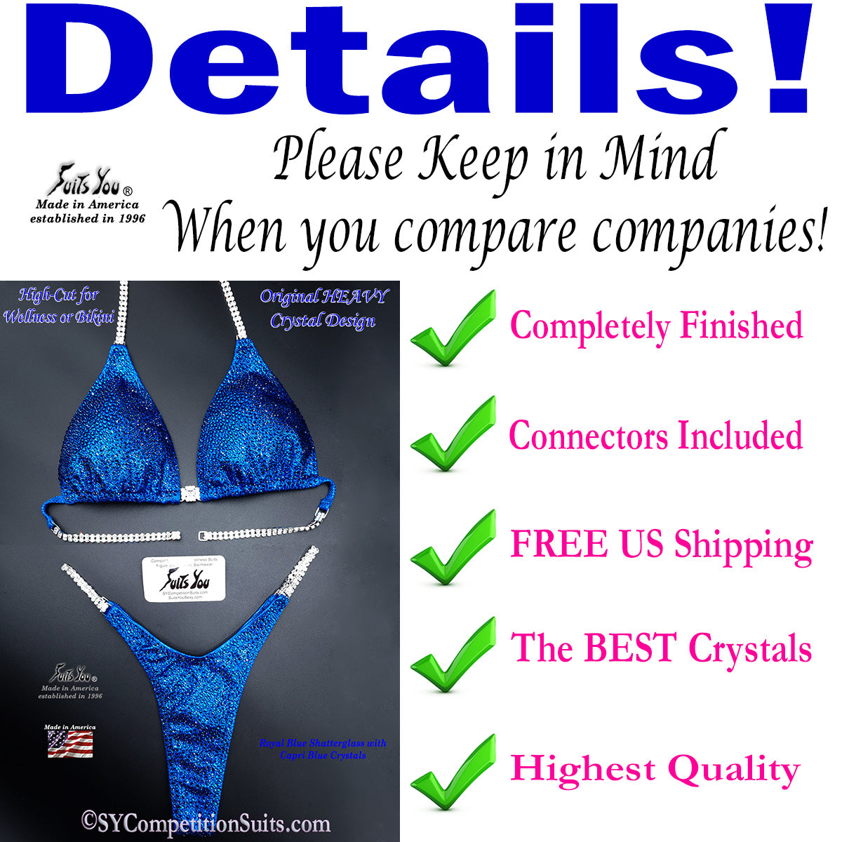 In Stock Competition Bikini, Blue with Blue details