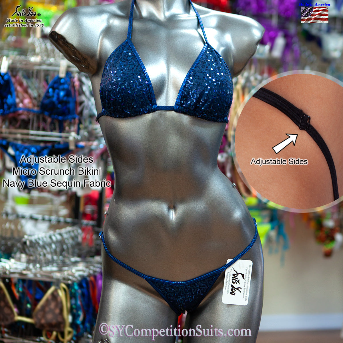 Navy sequin posing suits for bodybuilding competition for npc ifbb