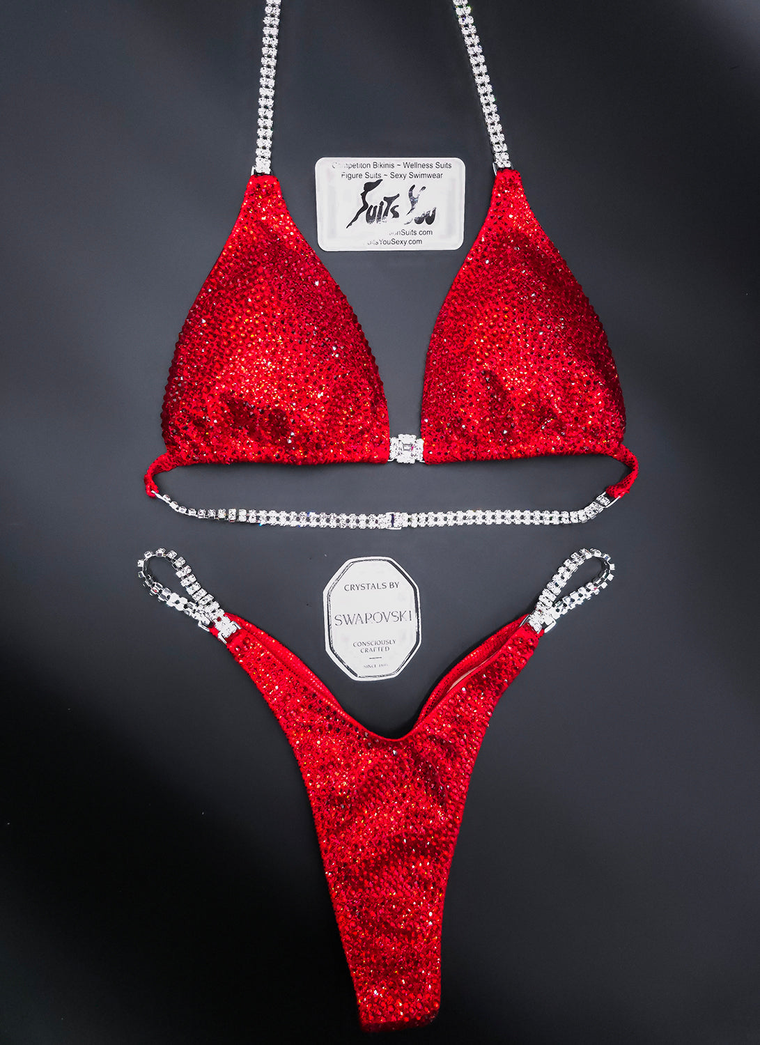 Stage-Ready Competition Suit in 2-weeks, Red on Red Crystal Design.