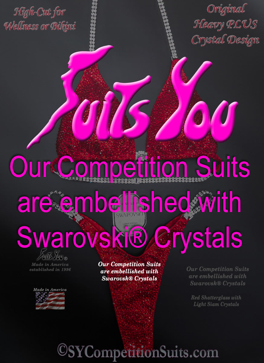 Red Competition Bikini with Swarovski Crystal Back Coverage - Heavy PLUS Design