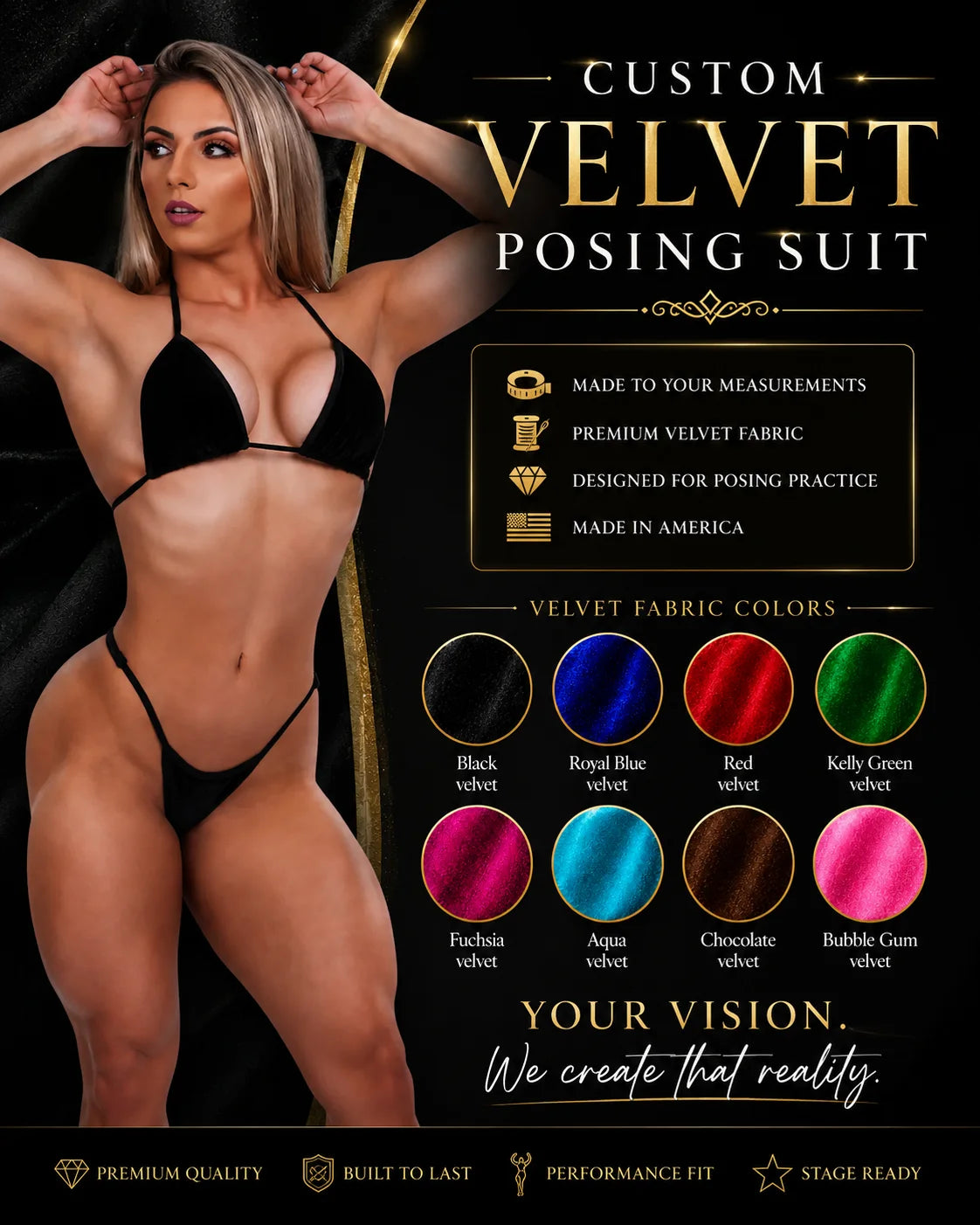 Custom velvet posing suit. Made to your measurements. Designed for posing practice.