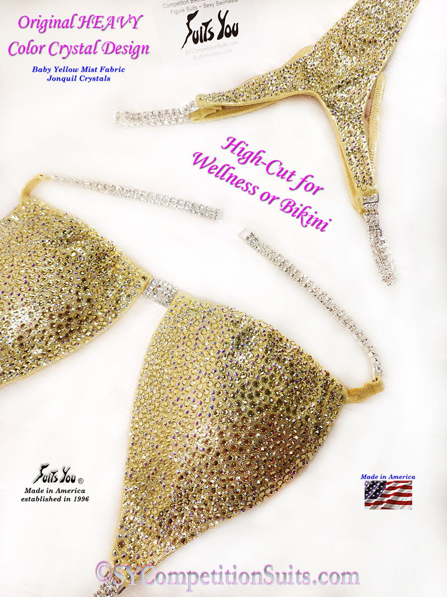 In Stock Wellness or High Cut Bikini, Original HEAVY Color Crystal, Baby Yellow
