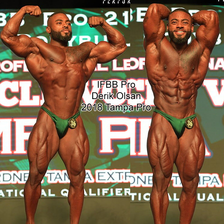 Matte lycra bodybuilding trunks on stage, Rio cut with gather, the traditional no-shine fabric most popular at NPC competitions