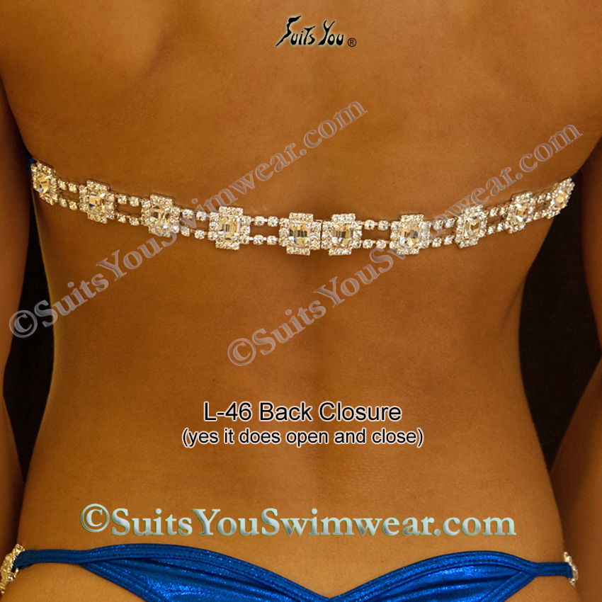 Cobalt Competition Bikini, Pro Competition Suit, back closure detail for NPC IFBB