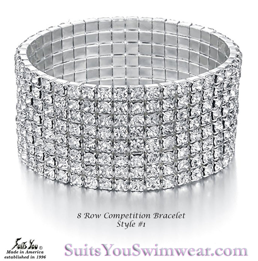 Competition Bracelet, 8 Row Rhinestone