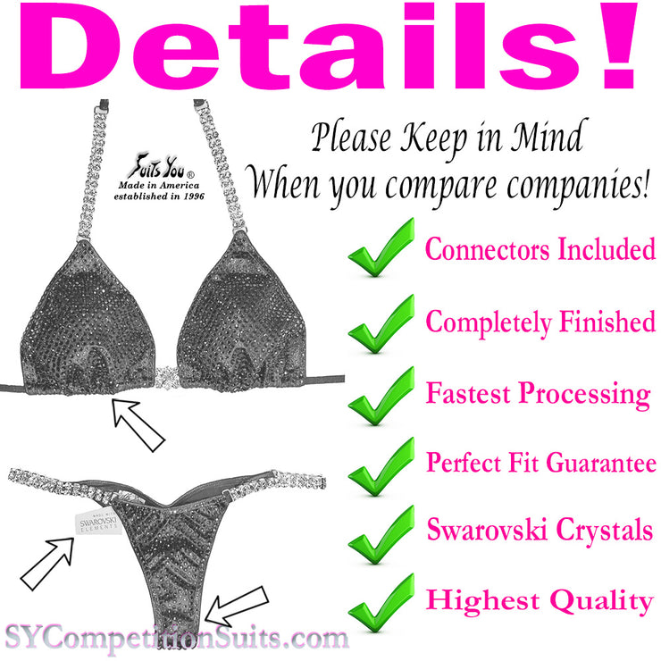 Competition Bikini, Velvet Glitter, Heavy Crystal Design SYCS401