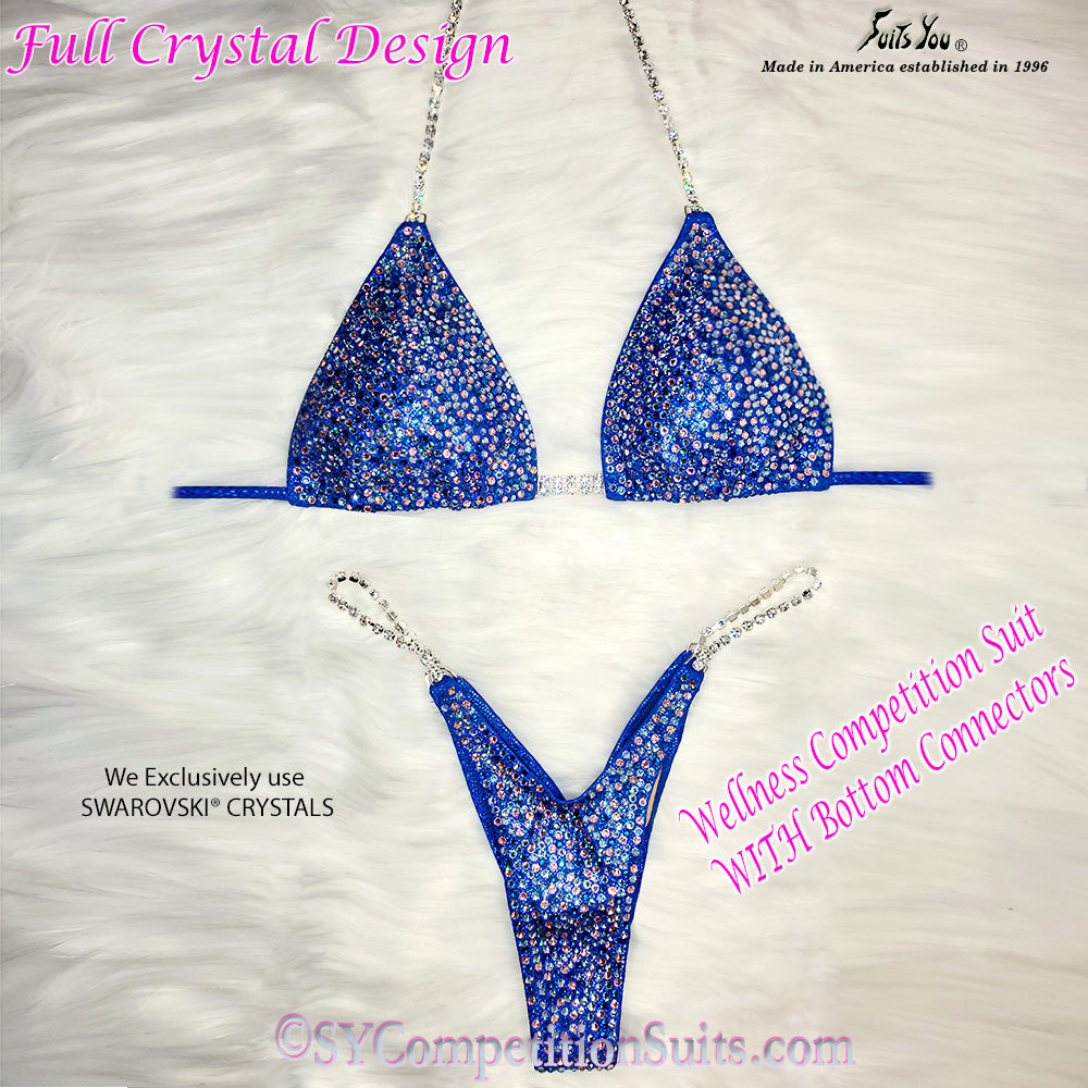 Wellness Bikini with bottom connectors, Blue multi crystal