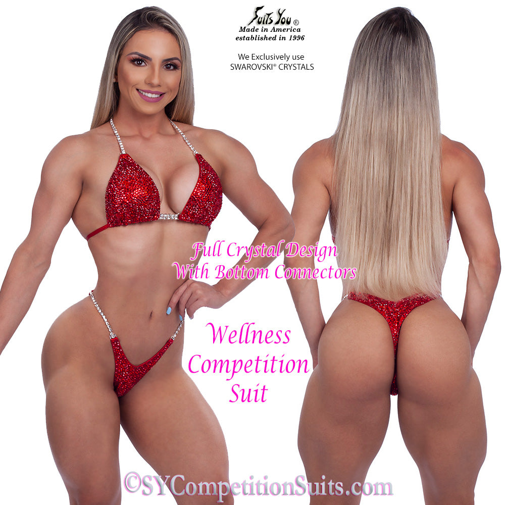 Wellness Competition Bikini with Connectors, Full Crystal Design