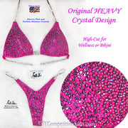 In Stock High Cut Bikini or Wellness Suit, Original HEAVY Color Crystal, Pink M1