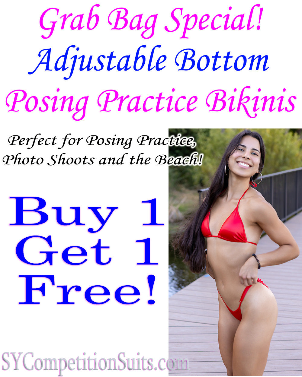 Side pose of competitor in grab bag posing practice bikini tracking conditioning