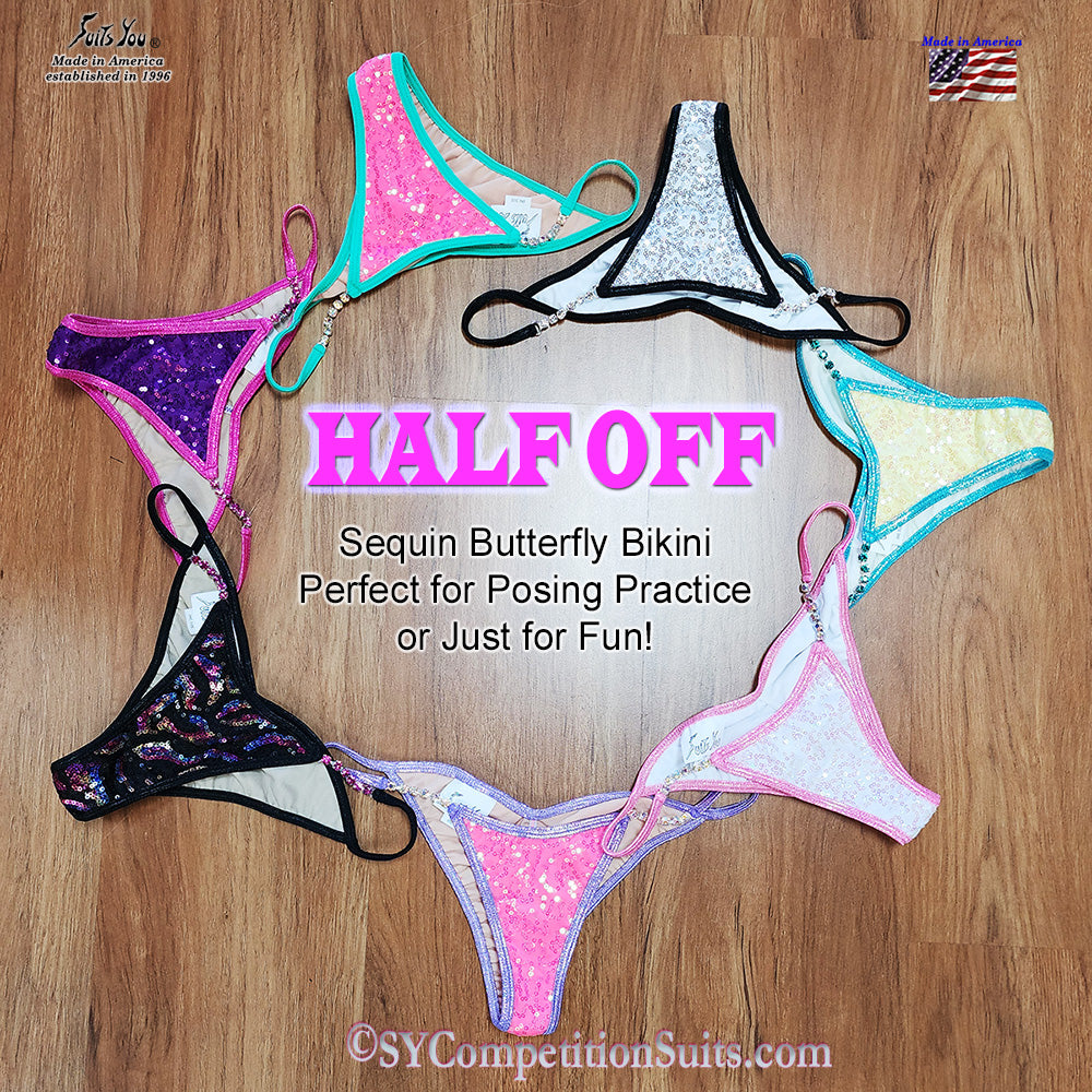 Sequin butterfly posing bikinis, 7 colors for bikini competition for npc ifbb