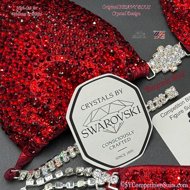 In Stock Competition Suit. Burgundy Bliss Crystal Design.