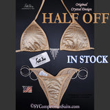 Competition Bikini Sale, Champagne Fabric with Clear Crystals