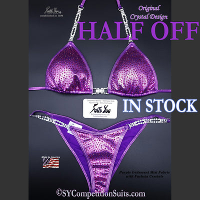 Competition Bikini Sale, Purple Iridescent Mist with Fuchsia Crystals