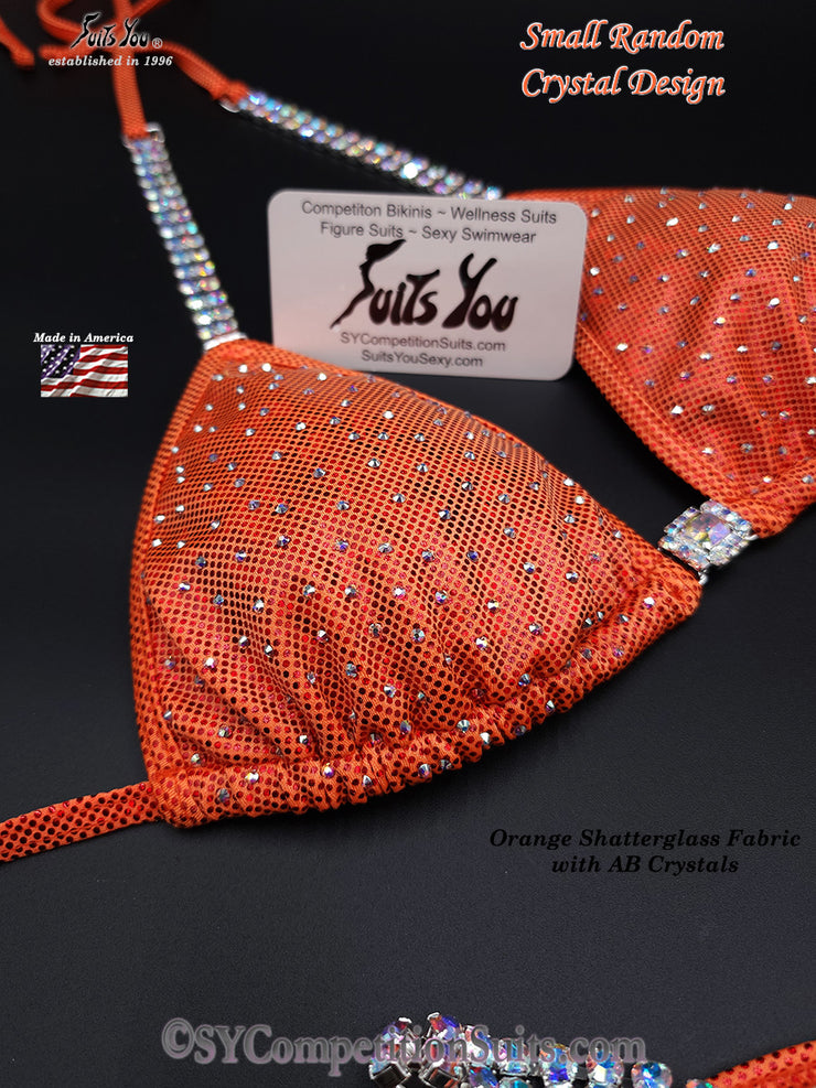Competition Bikini Sale, Orange Fabric with AB Crystals