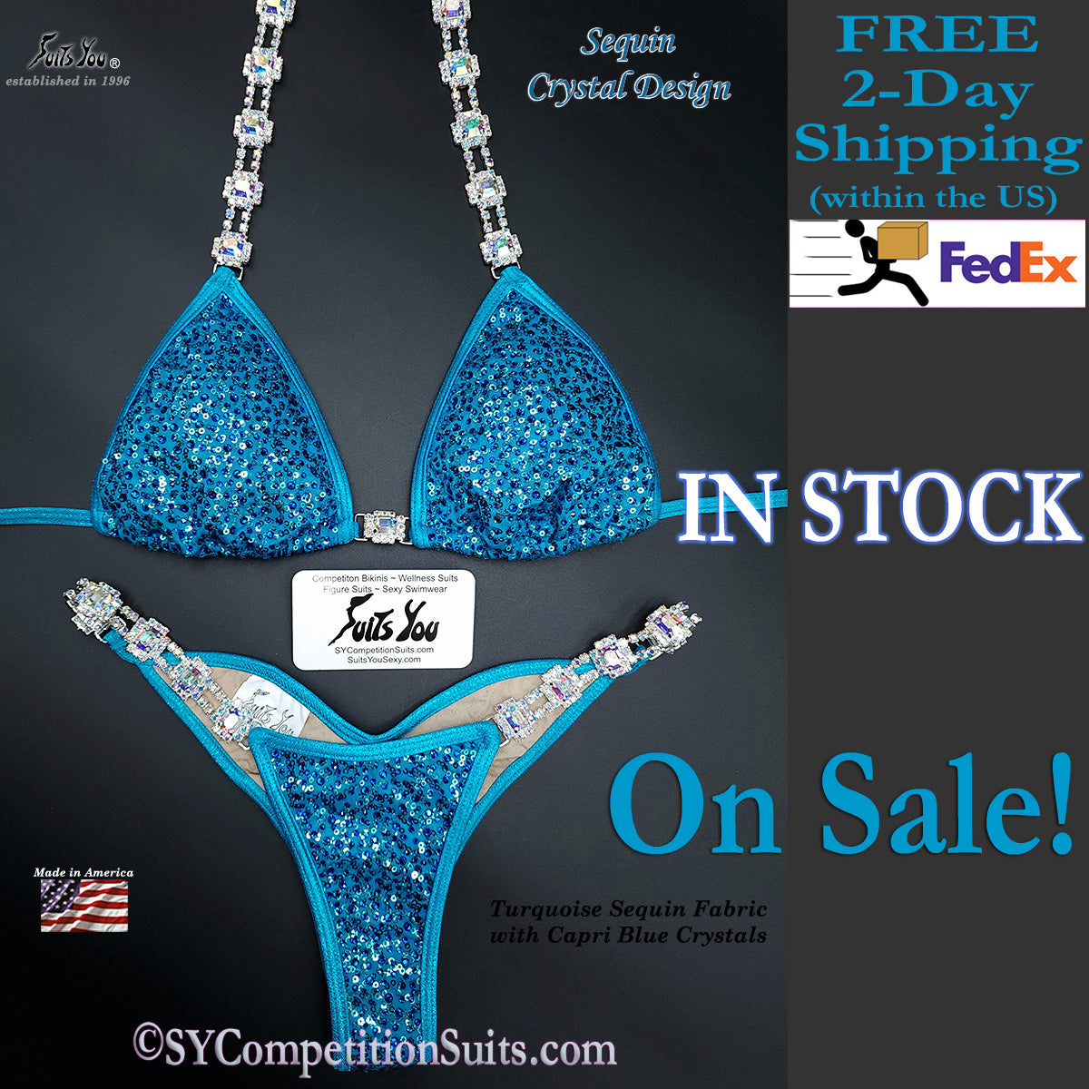 Competition Bikini Sale, Turquoise Sequin