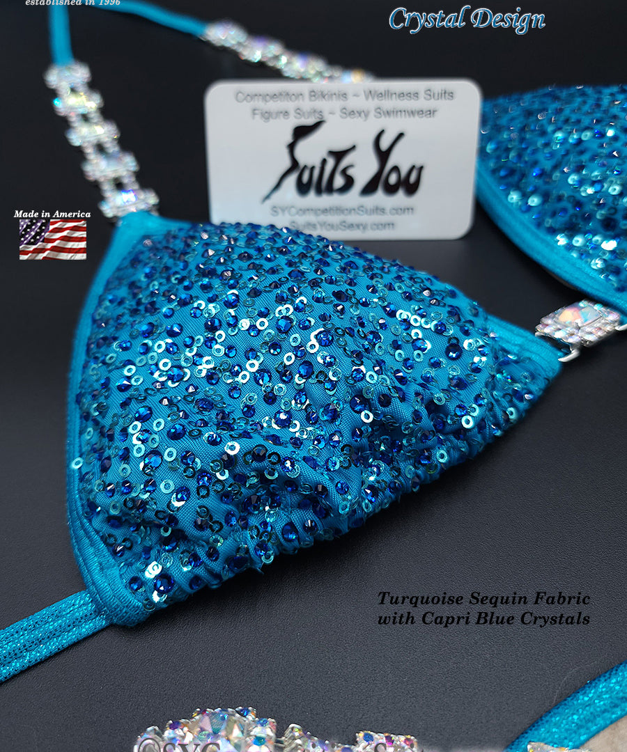 Competition Bikini Sale, Turquoise Sequin fabric