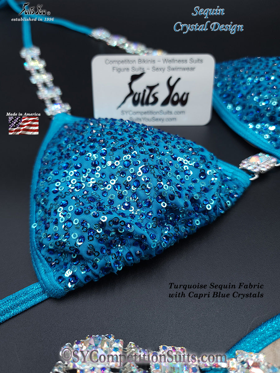 Competition Bikini Sale, Turquoise Sequin fabric