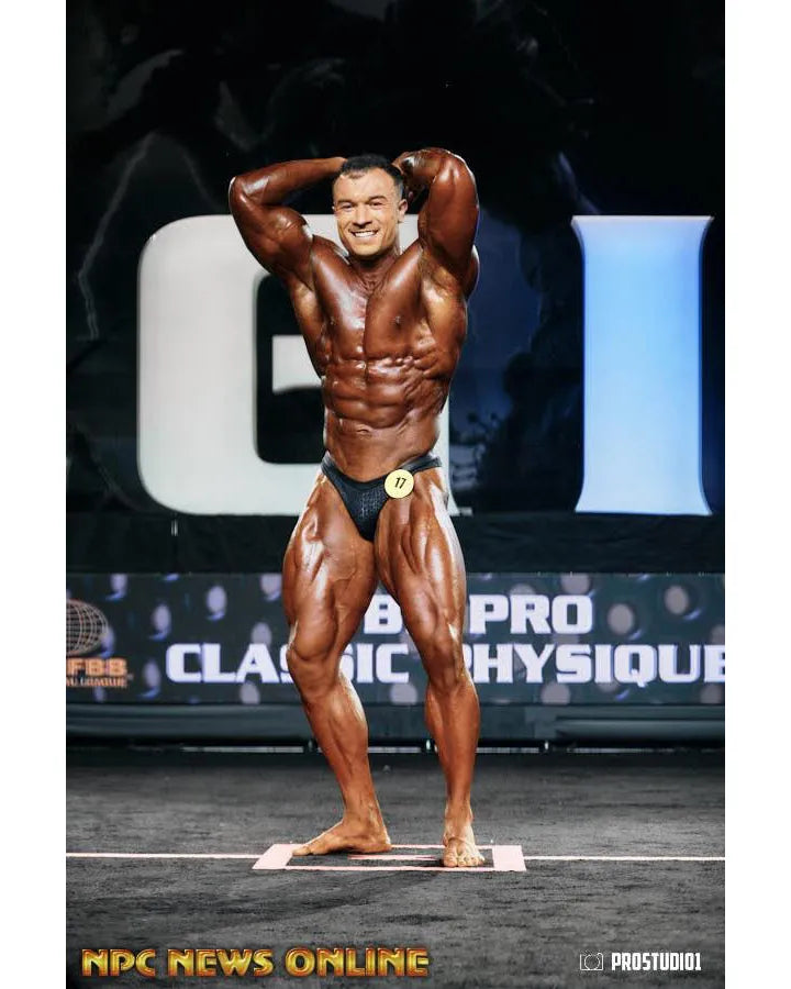 Custom PRO Cut classic physique trunks back view with gather detail, the most aggressive classic physique cut we make