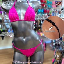 Hot pink hologram Fit Model competition bikini for NPC and IFBB prep