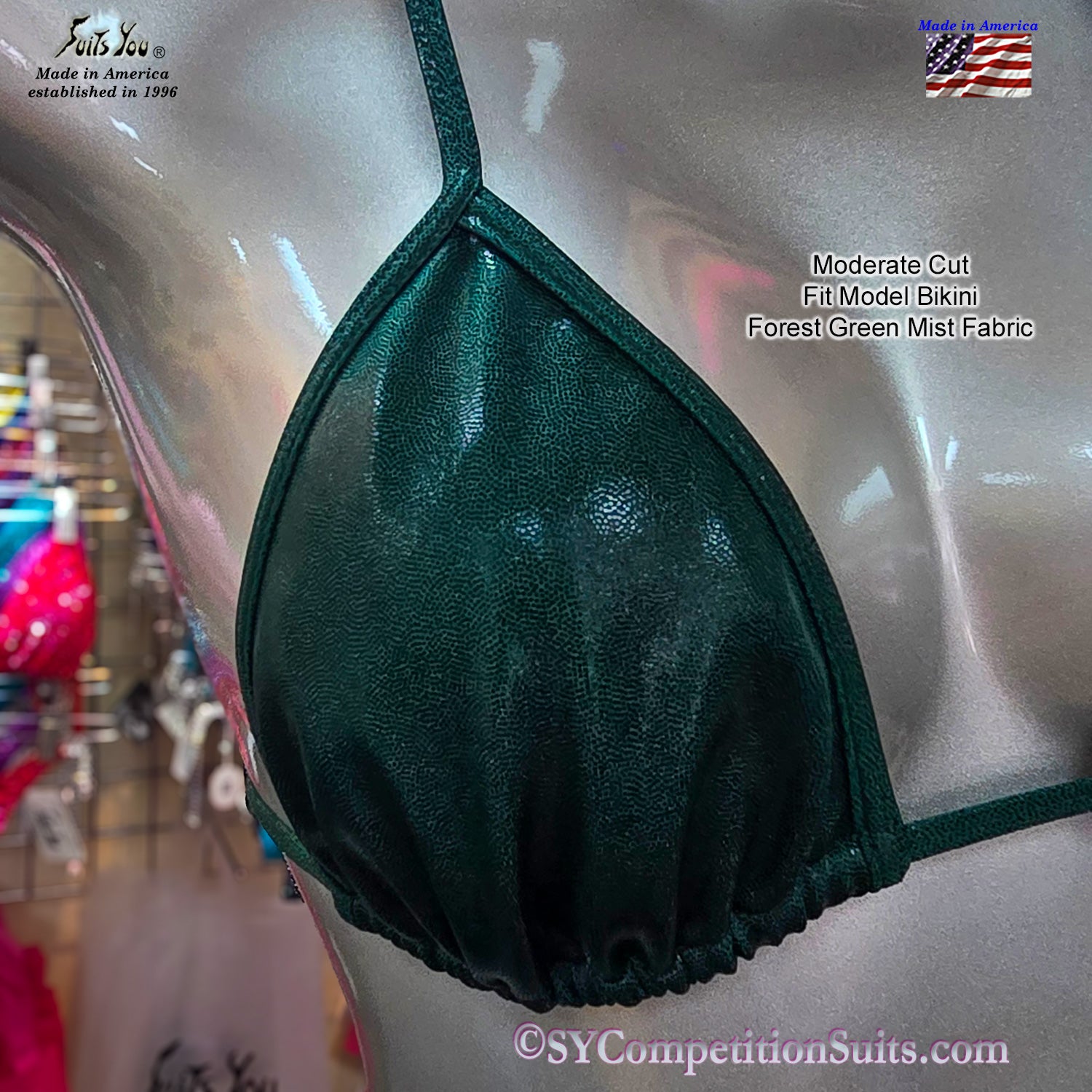 Forest green mist hologram Fit Model bikini back view moderate coverage