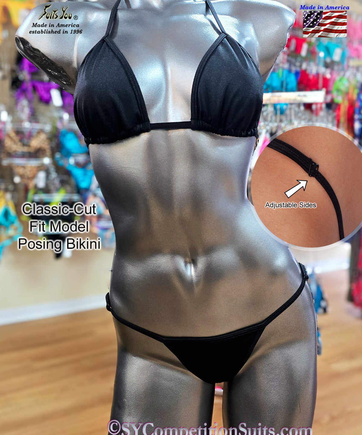 Black Lycra Fit Model Posing Suit, Classic-Cut for NPC and IFBB prep