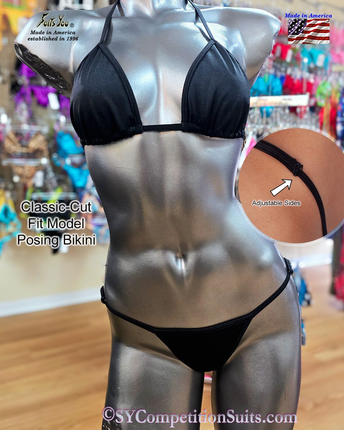 Black Lycra Fit Model Posing Suit, Classic-Cut for NPC and IFBB prep