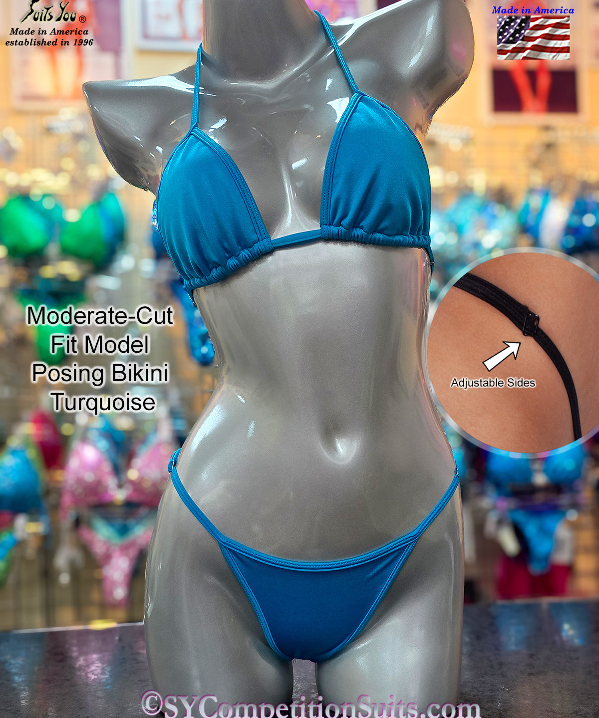 Turquoise solid Lycra Fit Model practice bikini moderate cut