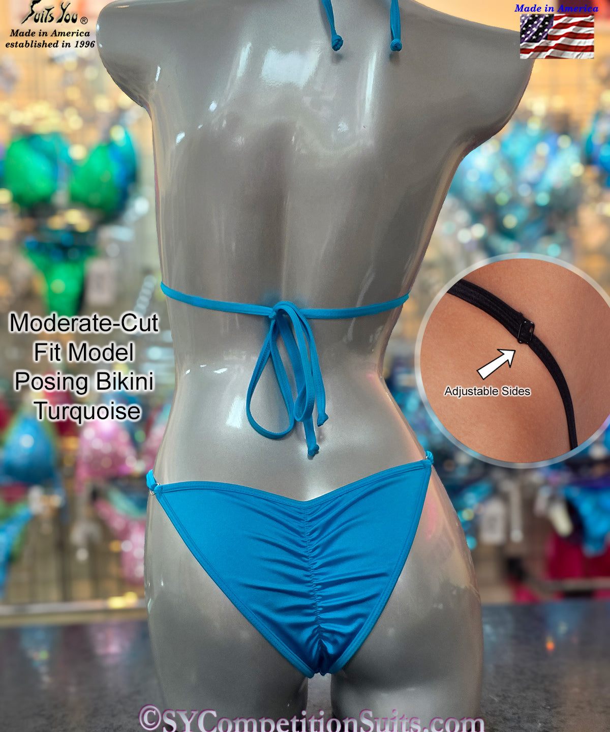 Turquoise solid Lycra Fit Model posing practice bikini.