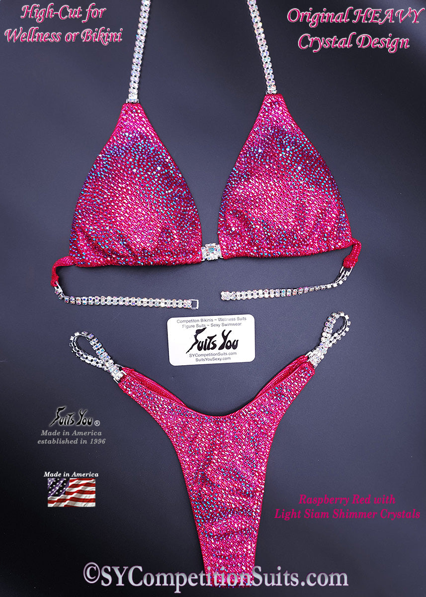 In stock competition suit, raspberry red
