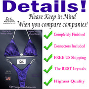 In Stock Competition Bikini, Eggplant Fabric with Heliotrope Crystals