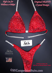 In Stock Competition Bikini, Hot Red with Light Siam and Hyacinth Crystals.