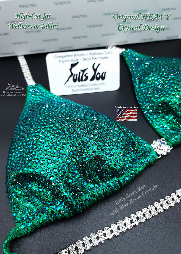 In-Stock Competitin Suit, Kelly Green with Blue Zircon