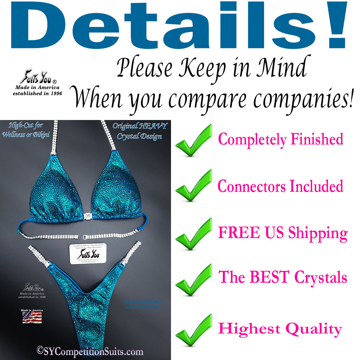 In Stock Competition Bikini, Pacific Blue/Kelly Details