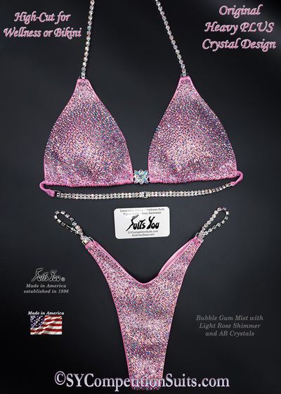 baby pink bikini womes physique competition suit rhinestone connectors