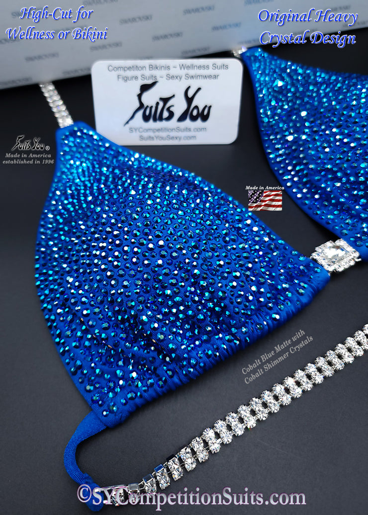 In Stock Competition Suit, Cobalt Blue with Cobalt Shimmer Crystals