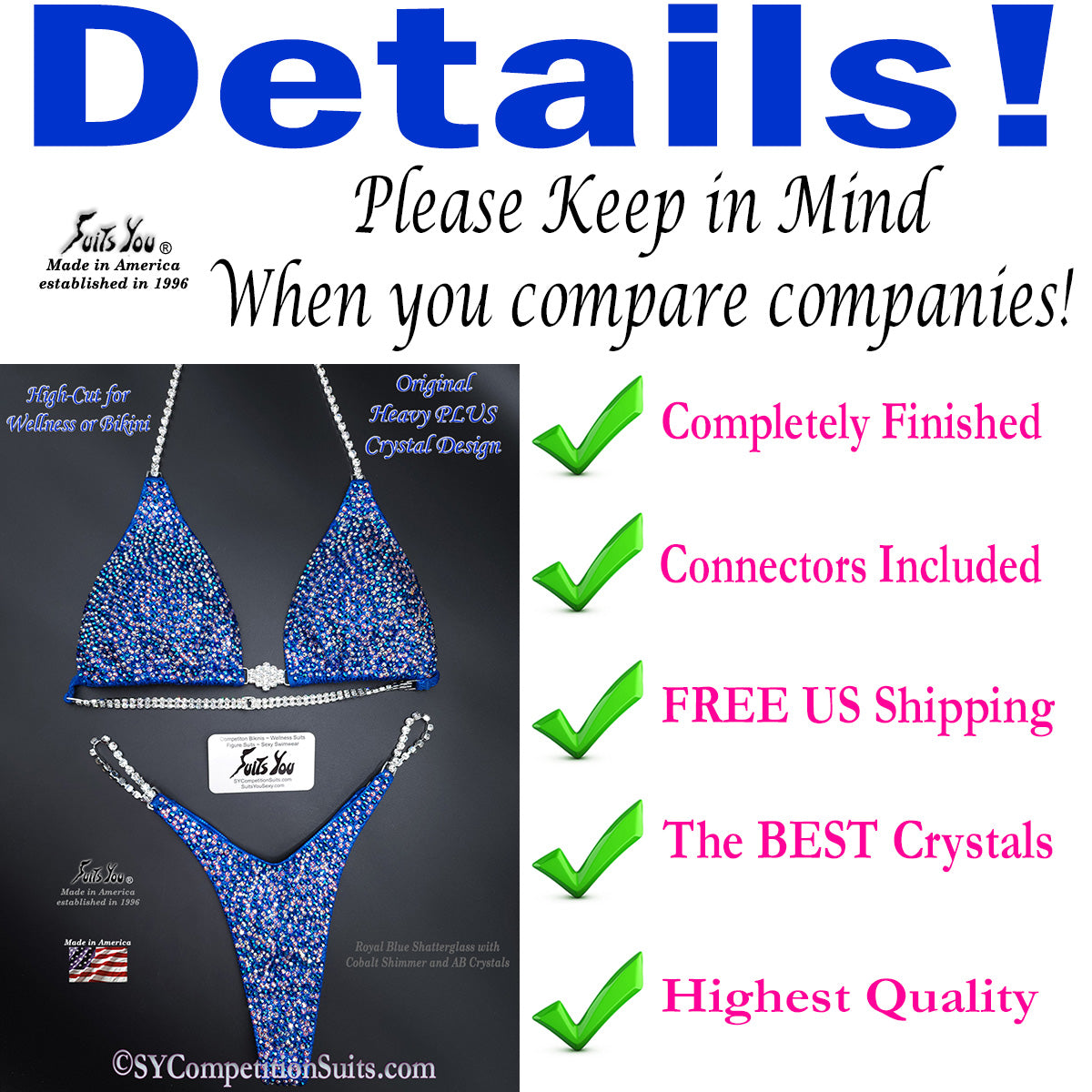 In Stock Competition Suit, Royal Blue Details