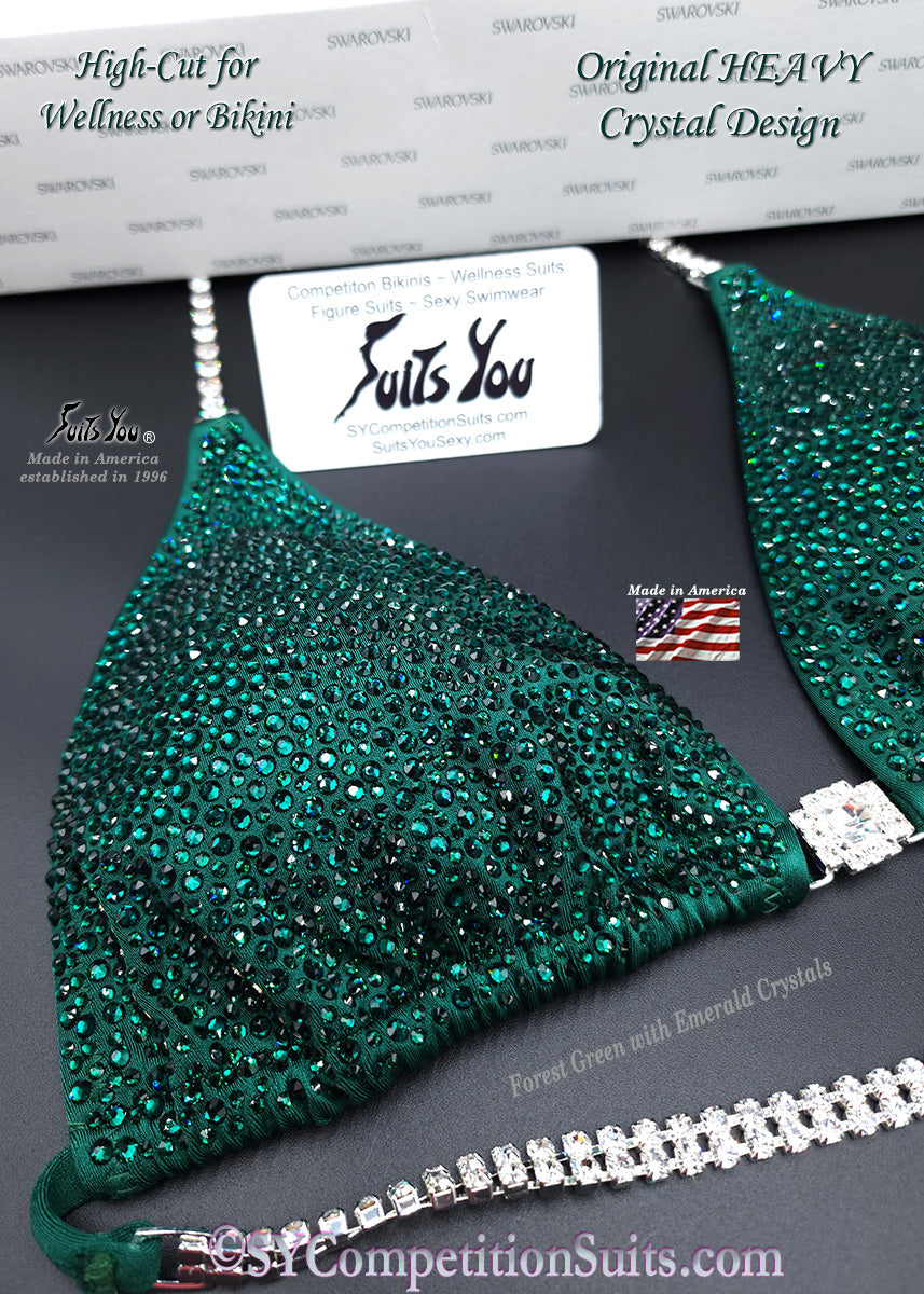 In Stock Competition Suit, Forest Green with Emerald Crystals