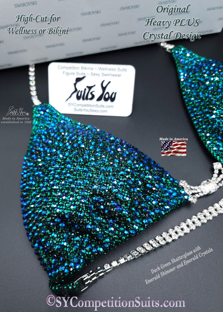 In Stock Competition Suit, Green Shimmer Crystals