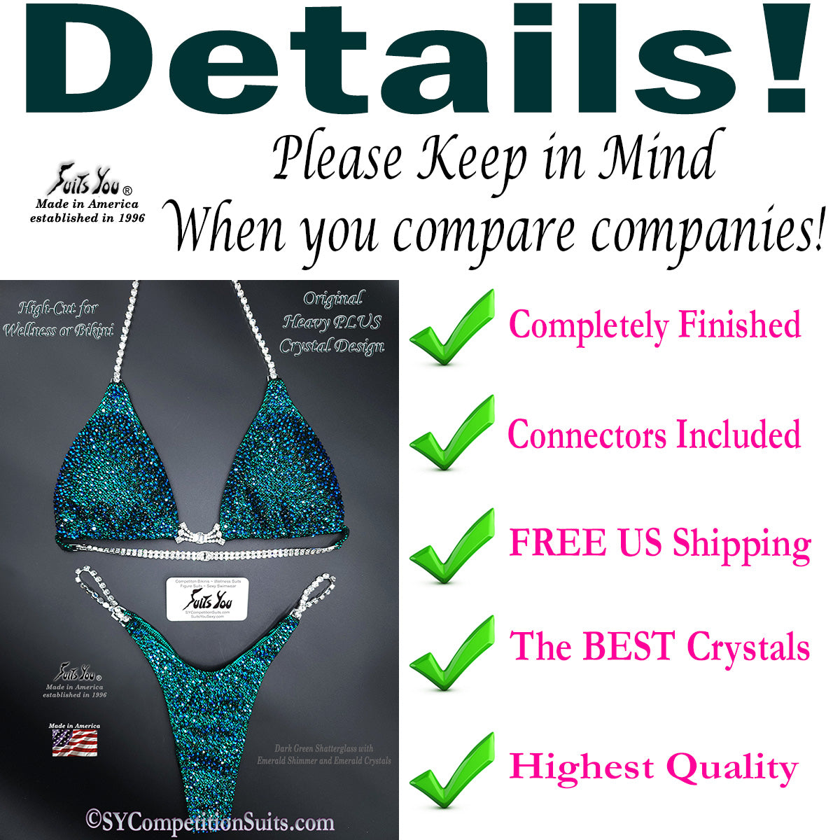 In Stock Competition Suit, Green Shimmer Details