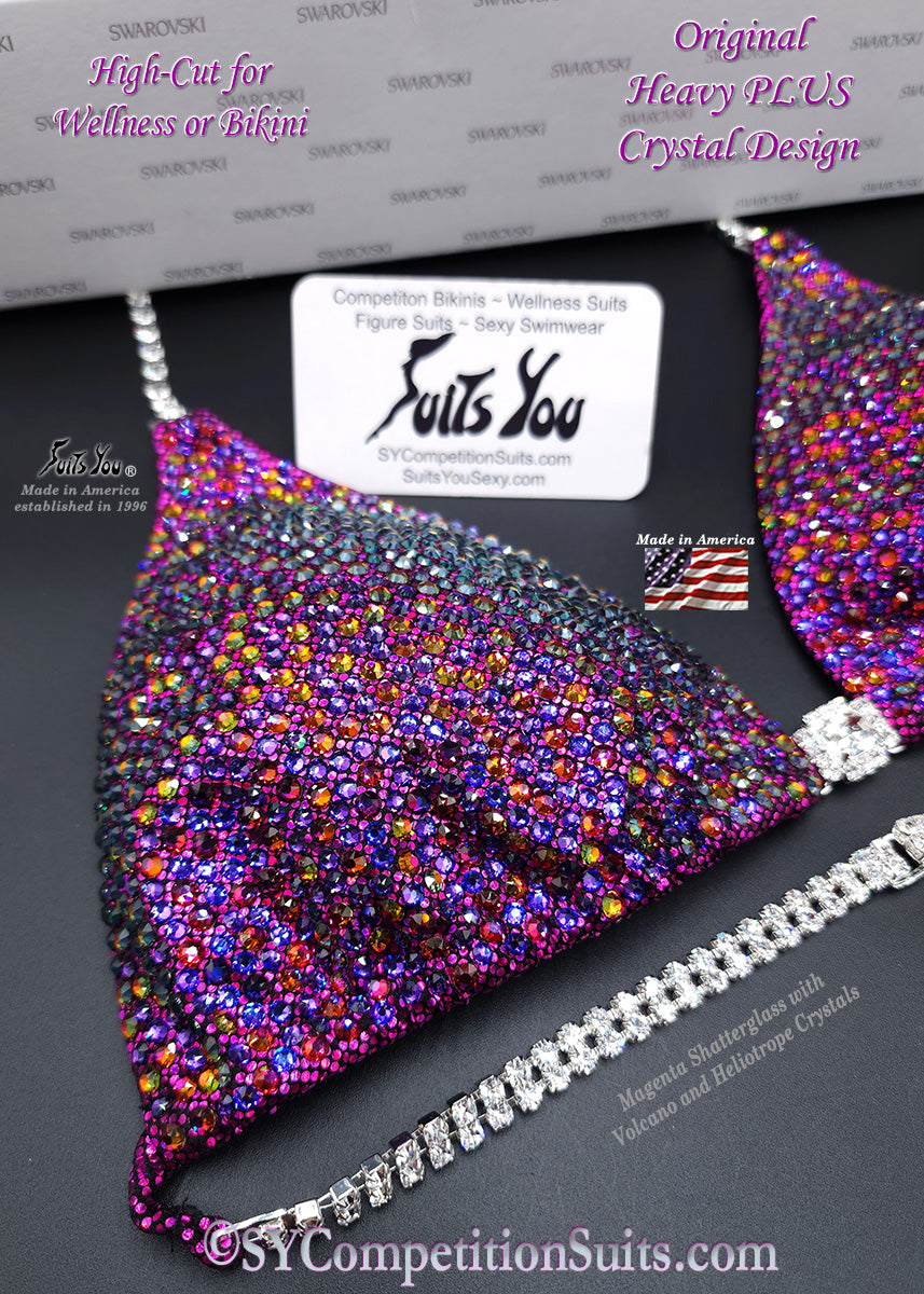 In Stock Competition Suit, Magenta with Crystals