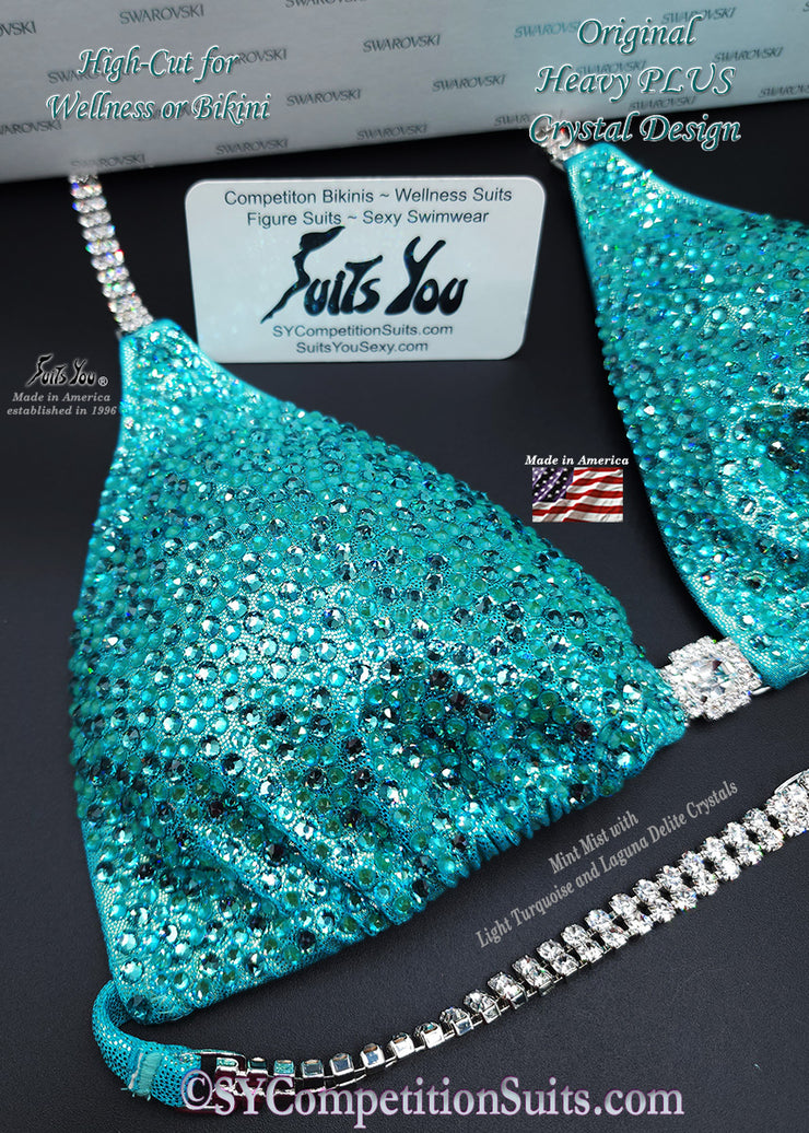 In Stock Competition Suit, Mint Fabric with Crystals
