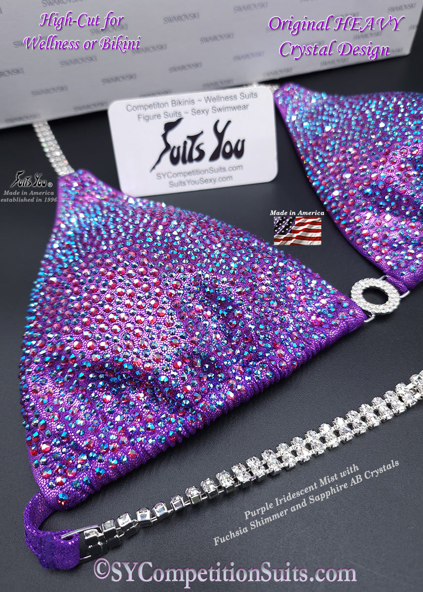In Stock Competition Suit, Purple with Shimmer Crystals