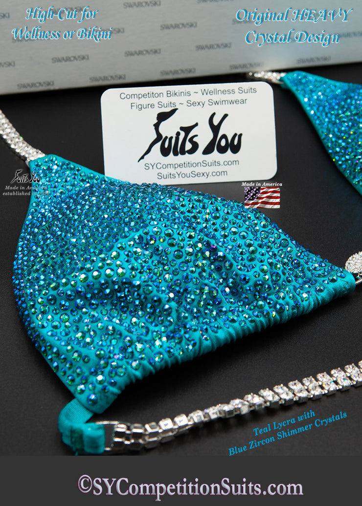 In Stock Competition Suit, Teal with Crystals