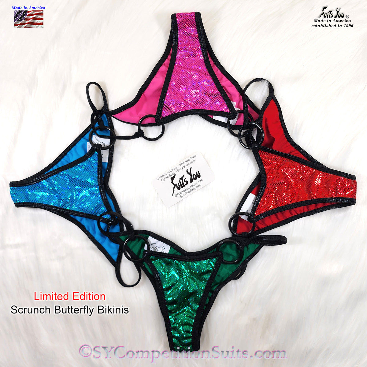 Two-Tone Posing Practice Bikini detail view — two-tone fabric, manufactured in Clearwater, FL since 1996