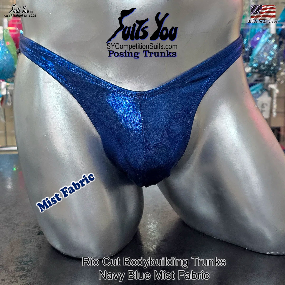 Navy Blue Mist, Posing Trunks, Rio Cut with Gather