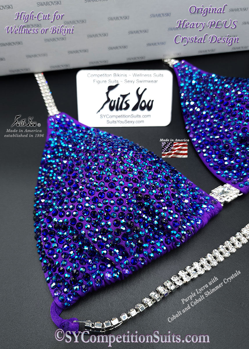 Purple Competition Suit with Cobalt and Cobalt Shimmer Crystals